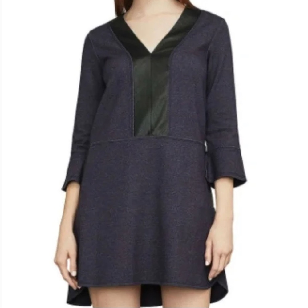 BCBGMAXAZRIA. V-Neck Faux-Leather Trim Dress